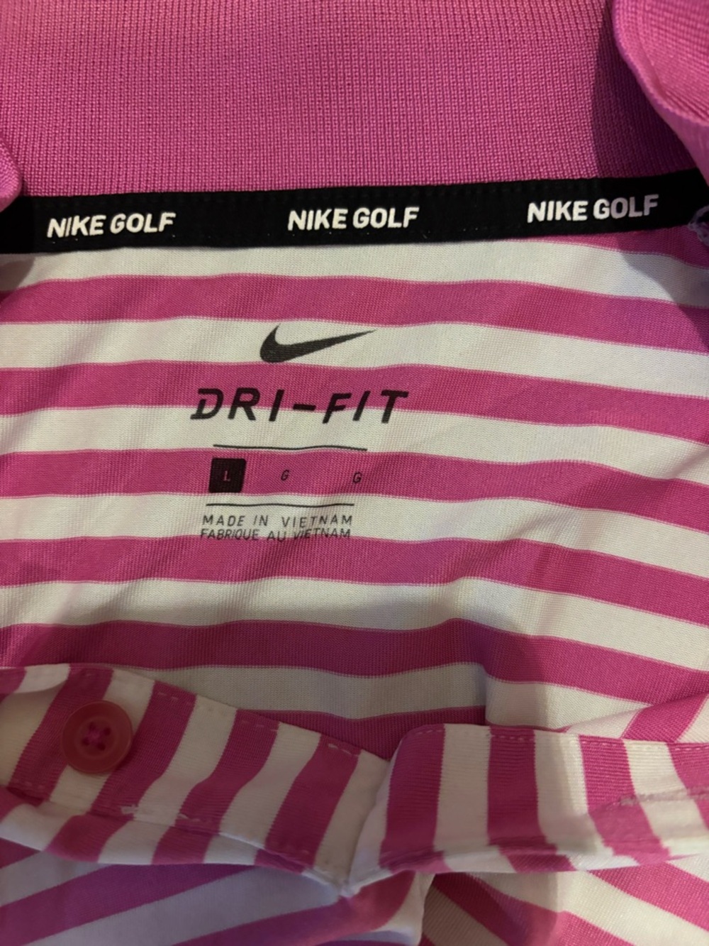 Nike Pink and White Striped Dri-FIT Polo